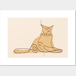 Yellow Cat - Simple Minimalist Line Art Design Posters and Art